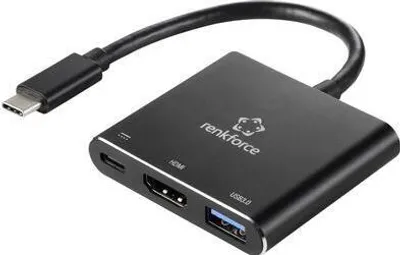 Produktbild von Renkforce RF-5133676 USB-C® / HDMI Adapter [1x USB-C® Stecker - 1x HDMI-Buchse, USB-C® Buchse (Power Delivery), USB-A]