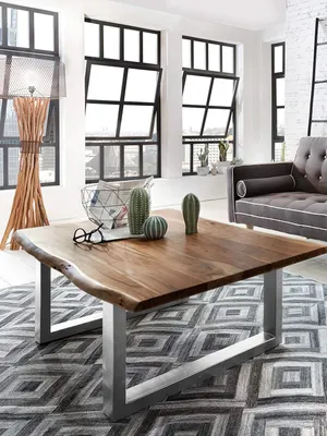 Produktbild von Couchtisch Baumkante 120x80 cm Akazie nussbaumfarben silber