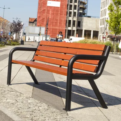 Produktbild von REKORD Viking BIS Mahagoni Gartenbank 186 cm 3-4 Sitzer Robuste Parkbank aus verzinktem Metall und Holz mit Rückenlehne wetterfeste Outdoor Sitzbank