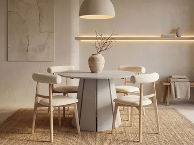 Produktbild von Runder Esstisch Ausziehbar 100-180 cm mit 2x 40 cm Einlegeplatten für 4-8 Personen – Skandi Japandi Design Minimalistisch Platzsparend für Küche & Esszimmer in Kaschmir Grau-Beige