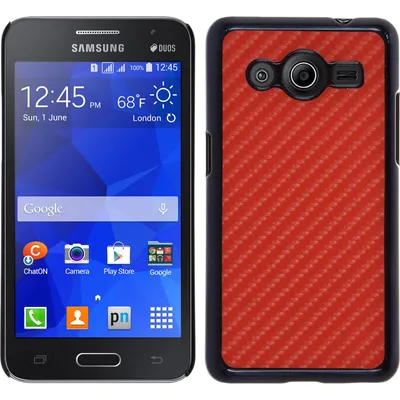 Produktbild von PhoneNatic Case kompatibel mit Samsung Galaxy Core 2 - Hülle rot Carbonoptik Hard-case + 2 Schutzfolien