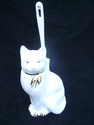 Produktbild von WC-Bürstengarnitur aus Keramik in Form einer Katze weiß-platin