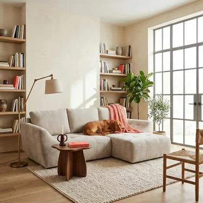 Produktbild von MUFFO Ecksofa NICE L Rechts mit Schlaffunktion 137x204 Chenille Beige