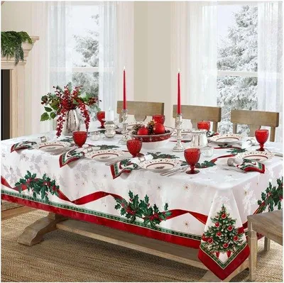 Obrázek produktu pro Vánoční ubrus, slavnostní stolní dekorace, obdélníkový, 70 x 70 cm, bílý, polyester