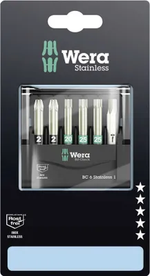 Obrázek produktu pro Wera 05073634001, 6 kusů, Křížový, Torx, PZ 2, TX20, TX25, Nerezová ocel, 2 x PZ 2x50 1 x TX 20x50 2 x TX 25x50 1 x 5.5x50