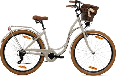 Produktbild von Goetze Mood 28 Zoll City Bike, 18 Zoll Tiefeinsteiger, 7-Gang Shimano Tourney, V-Bremse, LED-Beleuchtung, Komfortsattel, Rattankorb mit Bezug