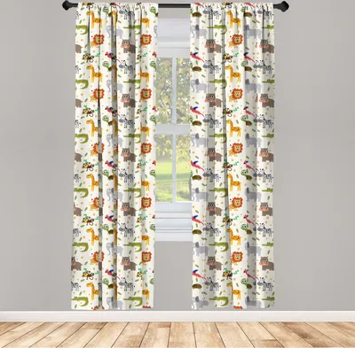 Immagine prodotto di ABAKUHAUS Tende con animali cartoon, tende, fauna africana e australiana, facce buffe, safari, leone, elefante, coccodrillo, 2 pezzi 75 x 245 cm, multicolore