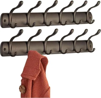 Produktbild von mDesign Hakenleiste 2er Set Wandgarderobe 6 Haken Stahl Bronzefarben
