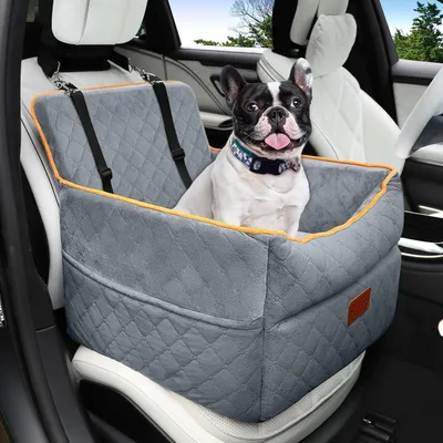 Produktbild von Hunde Autositz Grau für kleine bis mittlere Hunde, Waschbar, Sitzerhöhung mit Aufbewahrungstaschen