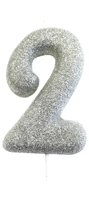 Produktbild von Silberne Zahlenkerze 2 mit Glitzer auf Picker 7 cm - Einheitsgröße