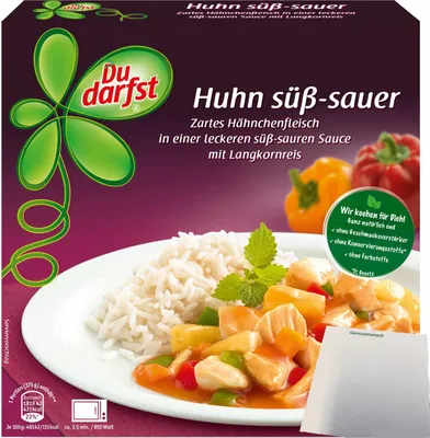 Produktbild von Du darfst Menü Huhn süß-sauer (375g Packung) + usy Block