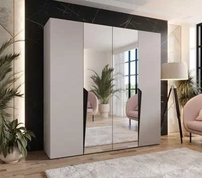 Produktbild von Viertüriger Kleiderschrank 200 cm SORAYA 2 - Kaschmir / schwarze Griffe