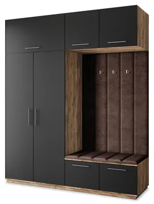 Produktbild von Masseno Garderobe-Set REMA 200/240/60 cm Modern Garderobenschrank Eiche Lefkas, Veloursstoff MONOLITH 29 (Braun)