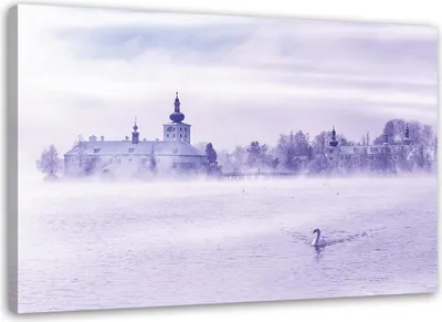 Produktbild von Leinwandbild see im nebel naturlandschaft 120x80 cm Feeby grau wandbild bereit zum aufhängen