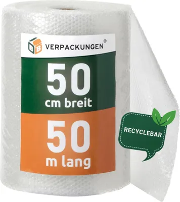 Produktbild von 1 x Luftpolsterfolie (0,5 x 50 m) Knallfolie Noppenfolie Polsterfolie 2-lagig Typ 60 Umzug BB-Verpackungen