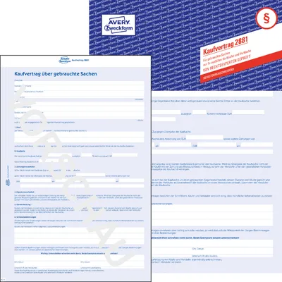 Produktbild von Avery Zweckform 2881, Kaufvertrag, A4, selbstdurchschreibend, 1-seitig mit Durchschlag