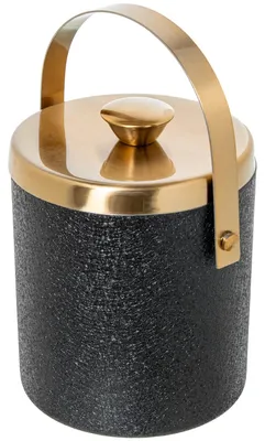 Eiseimer mit Deckel, Edelstahl, matt gold/schwarz, 15x15x26 cm