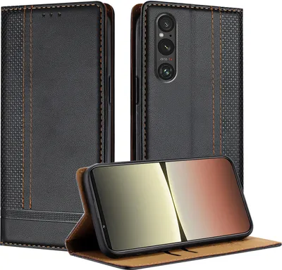 Produktbild von Handyhülle für Sony Xperia 1 V Leder Flip Klappbare Schutzhülle mit Standfunktion Schwarz