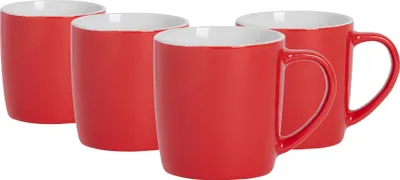 Produktbild von Argon Ta Farbige Kaffeetassen – 350 ml – Rot – 4er-Pack – Robuste Teetasse aus Steingut, spülmaschinen- und mikrowellengeeignet
