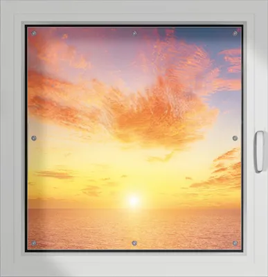 Produktbild von Wallario Lichtschutzbild, Dekorativer Sichtschutz Sonnenschutz 96 x 100 cm mit Motiv: Sonnenuntergang über dem Meer - rote Wolken und blauer Himmel - Verdunklung ohne Bohren