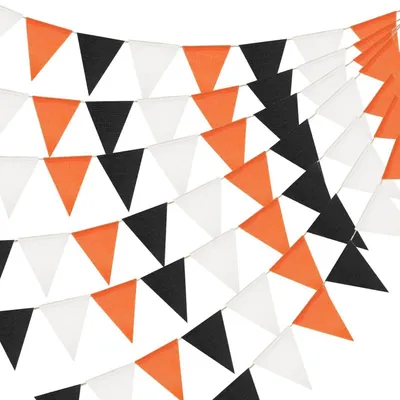 Produktbild von Wimpelkette Outdoor Orange-Schwarz-Weiß 20m Wetterfest 5 Stück
