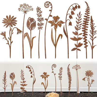 Produktbild von 10 Stück Rost Gartenstecker Frühlings Blumenstecker Rostdeko Gartendeko