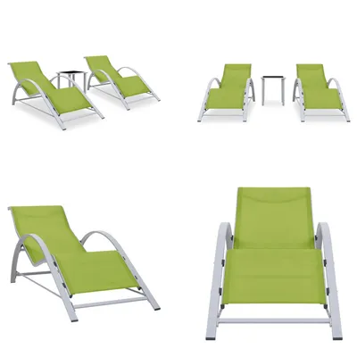 Image de vidaXL Transats (lot de 2) avec table, en aluminium vert - Transat de jardin - Transats de jardin - Transat - Transats