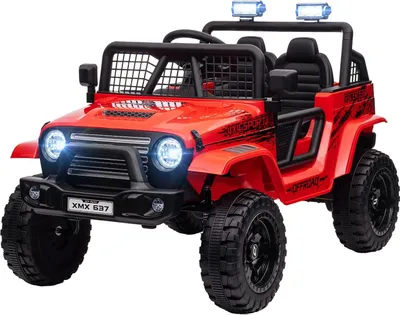 Produktbild von Elektro Kinderauto, 12 V 3-5 km/h Geländewagen mit Musikanschluss, Kinderfahrzeug mit 2,4G Fernbedienung, Scheinwerfer, Hupe, Elektrisches Kinderfahrzeug für Kinder 3-6 Jahre, Rot