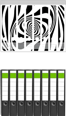 Produktbild von Wallario 8 Stück schmale Ordner inkl. Klebeetiketten mit Motive Optische Täuschung - Zebra Muster - schwarz weiß -  Set mit Rückenschildern / Ordnerrücken Stickern