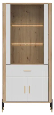 Productafbeelding van Furniture24 Vitrinekast Dante Dt14, vitrine 93 x 197 x 40 cm - Cremona eikenhout/wit