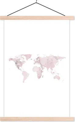 Produktbild von MuchoWow® Textilposter Weltkarte - Marmor - Rosa 120x180 cm mit holzfarbenen Rahmen - Textil-Plakat