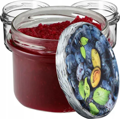 Produktbild von KADAX Einmachgläser mit Deckel "Tartu", Einmachgläser, 235ml, 100 Stück, Deckel mit Pflaumenmuster