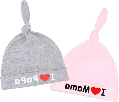 Image de Bonnet en coton pour nouveau-nés de 0 à 3 mois, gris et rose
