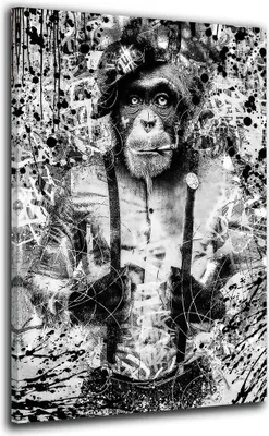Produktbild von Affe Pop Art schwarz weiß Wandbild Leinwandbild Deko Kunst XL: 100x150x4cm