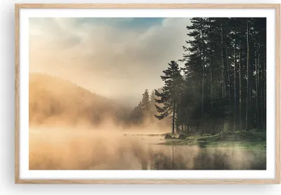 Produktbild von Gerahmtes Poster - Rahmen in heller Eiche - Nebel See Wald - 91,5x61 cm - Wand Bild - Wanddeko - Wandbilder - Kunstposter - Wandposter - Bilderrahmen - Bilder - Kunstdruck - P2NAA91x61-4440