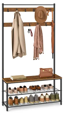 Kapstok mit Bank, 9 Haken, 100x42,2x182,6 cm, Industrie-Design