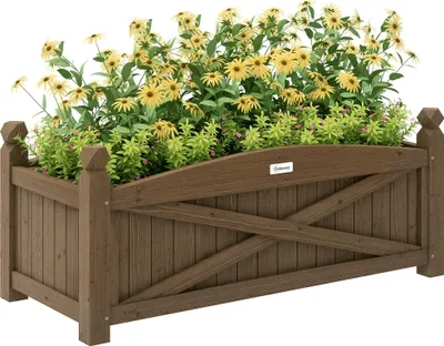 Produktbild von Outsunny Pflanzkübel aus Holz, Hochbeet mit Abflusslöchern, Blumenkasten für Gemüse, Kräuter und Blumen im Garten, auf der Terrasse oder dem Balkon, 90 x 39 x 37 cm, Dunkelbraun