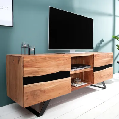 Produktbild von riess-ambiente TV-Board AMAZONAS 160cm natur schwarz massive Akazie Metall Lowboard Baumkante