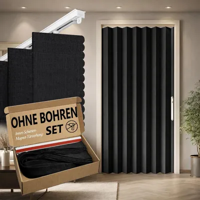 Produktbild von Türvorhang 201 x 106 cm, schwarz, Magnetverschluss, Klebemontage ohne Bohren, Verdunkelung, für Tür