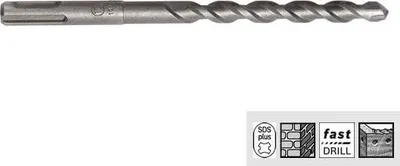 A single drill bit is shown horizontally against a white background. Below the drill bit are icons indicating features.