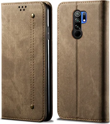 Image de Etui Redmi 9, Etui portefeuille en cuir avec fermeture magnétique et fonction stand pour Xiaomi Redmi 9 Khaki