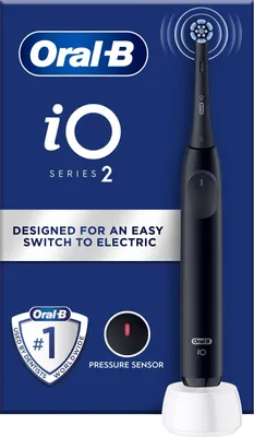 The image shows the packaging of an Oral-B iO Series 2 electric toothbrush.