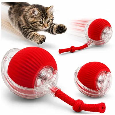 Produktbild von Interaktiver Katzenball rot USB selbstrollend LED vibrierend Spielzeug