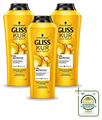 Obrázok produktu pre 3 balenia šampónu Gliss Kur Oil Nutritive pre lámavé a poškodené vlasy, objem 400 ml - balík