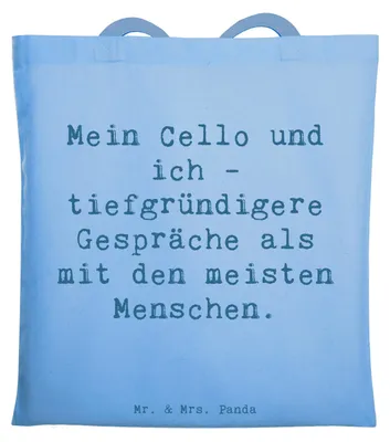Produktbild von Mr. & Mrs. Panda Beutel Spruch Violoncello Gespräche - Sky Blue - Geschenk, Cellist, Lernen, Musiker, Schultasche, Freund, Shopping Tasche, Stoffbeutel, Instrumente