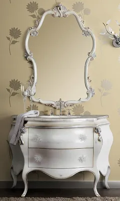 Immagine prodotto di Casa Padrino Set da bagno barocco bianco / argento - 1 lavabo barocco e 1 specchio da parete barocco - Mobili da bagno in stile barocco - Mobili barocchi - Qualità - Italy