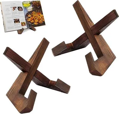 Produktbild von Holz-Kochbuchhalter - Rezeptenhalter für die Küche - Vintage Dekoration - Tellerständer - 2 Stück