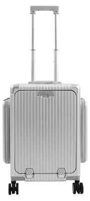 Produktbild von Moderner Koffer - Handgepäck Koffer 50 cm - PC Hartschale mit Aluminiumrahmen - 4 Spinnerrollen - Integriertes Schloss - Teleskopgriff - Silber
