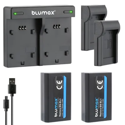 Produktbild von 2x Akku + Lader für Nikon EN-EL1 NP-800 Coolpix 4500, Coolpix 4800 750 mAh