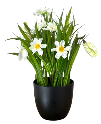 Produktbild von Künstlicher Frühlingsmix im Topf, 25cm, Kunstblumen für Frühling Weiß